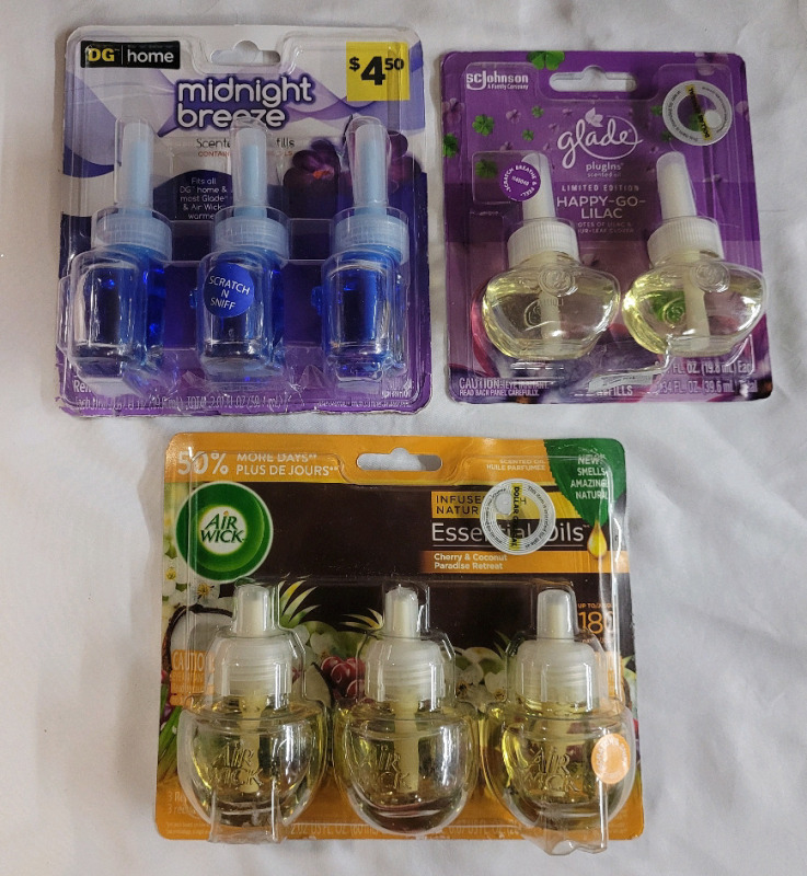 3 Packs New Scented Oil Refills for Air Wick , Glade & DG Home . Three (3) Scents
