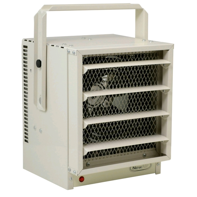 As New - NewAir G73 Hardwired Electric Garage Heater . 5000W , 12A , 240V AC . Tear on side of box . Retail $280