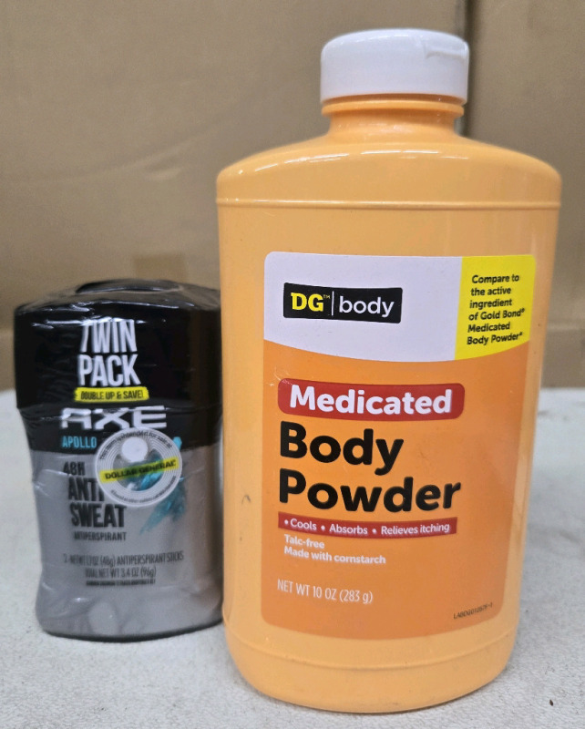 3 New | ( 2 ) Axe Apollo 48H Anti Sweat Deodorant & DG Body Medicated Body Powder Cools, Absorbs, Relieves Itching
