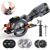 New - Tacklife Mini Circular Saw w/Laser Guide . 5.8A 3500RPM, Metal Handle With 6 Blades (4-3/4" & 4-1/2&rdquo;), Cutting Depth 90&deg; (1-11/16''), 45&deg; (1-3/8'') - 2