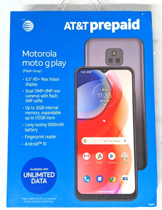 New AT&T Moto G Play 3 + 32GB Flash Grey Android 11 6.5" Smart Phone IMEI 353776483591416 | See Description