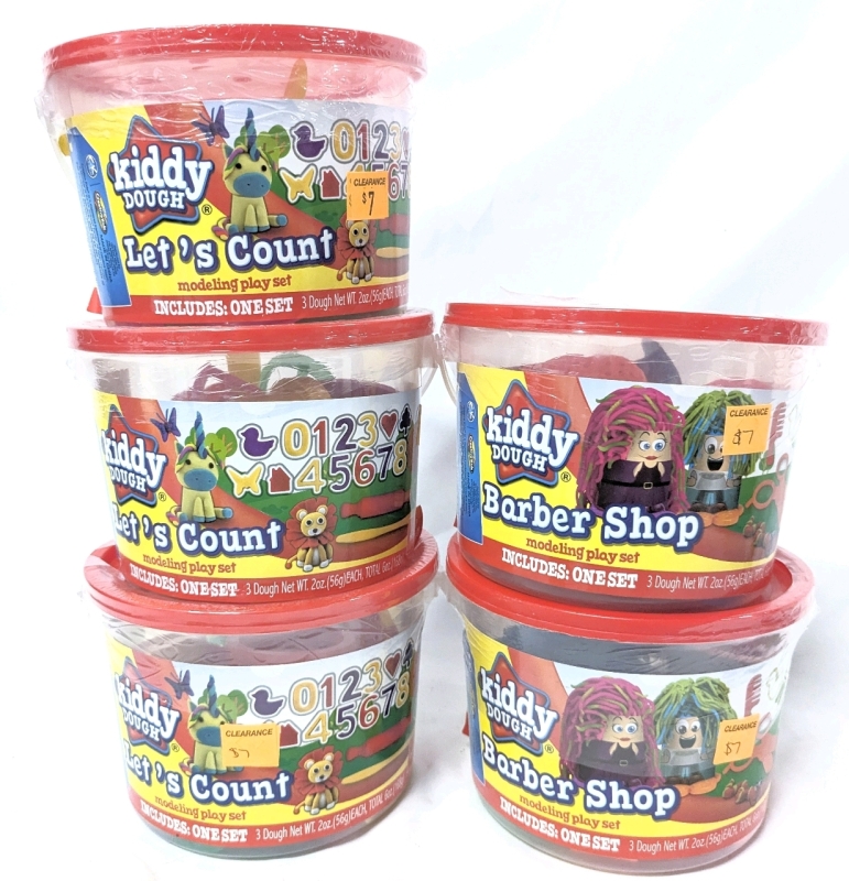 5 New Kiddy Dough Modeling Playsets with 3 Dough Containers Each : 3x Let's Count, 2x Barber Shop | $50 Retail Value