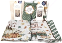 11 New Kitchen & Dining Room Linens : 2 Fabric Tablecloths (52" x 70") + 8 Tapestry-Style Placemats in 2 Styles (4 of Each Style) 13" x 18"