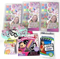 9 New Toys & Craft Kits : 3 BME Alphabet Jewels Kits, Friendship Bracelet Kit, Poster Lights, Minnie Mouse Velvet Stickers, 3 Faux Fur Glasses Google Eye Critter Keychains