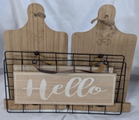 New Sign And Book Holder Lot. 2 Hanging "Hello" Signs (15.5" by 7") & 2 Standing Dolly Parton Cookbook Holders (14" Tall.)