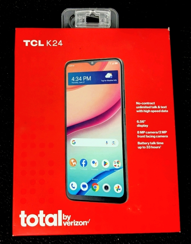 New VERIZON Total TCL K24 6.56" Screen 68GB Android Smartphone No IMEI on Box | See Description