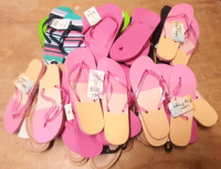 Lot of Ladies Flip Flops and Beach Sandals in Various Colors and Sizes, 22 Pairs in Total