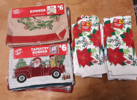6 New Holiday Table Runners (13"x68") & 8 Holiday Kitchen Towels (14"x24")