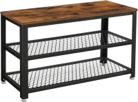 As New VASAGLE 3 Tier Shelf Storage Bench with Metal Mesh Shelves Rustic Brown + Black 11.8 x 28.7 x 17.7"