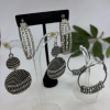 11 Pairs Statement Pierced Hoop Earrings / Rhinestone Art Deco Style - 3