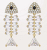 Elegant Fishbone Dangle Earrings with Sparkling Rhinestones Approximately 1.2 x .4 Inch Articulated - 2