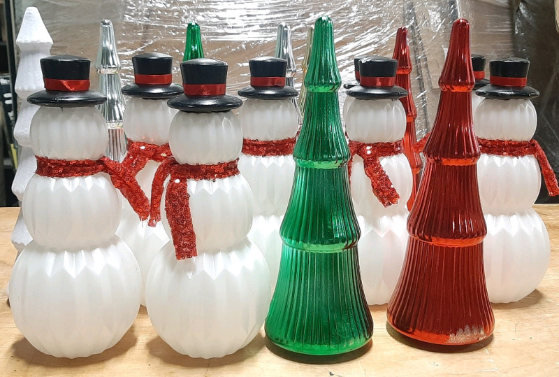 16 Holiday Plastic Decorations, Including Snowmen & Christmas Trees (13" Tall)