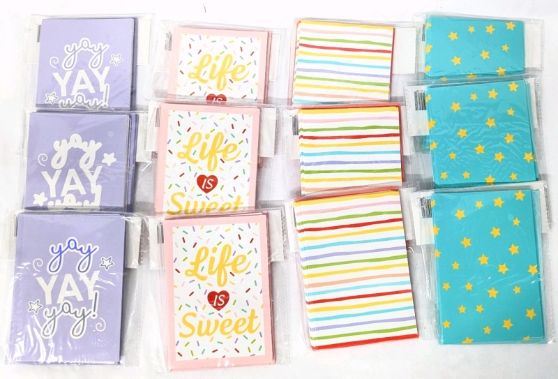 12 New Packs of Colorful Blank Cards & Envelopes - 8 Cards & Envelopes per Pack