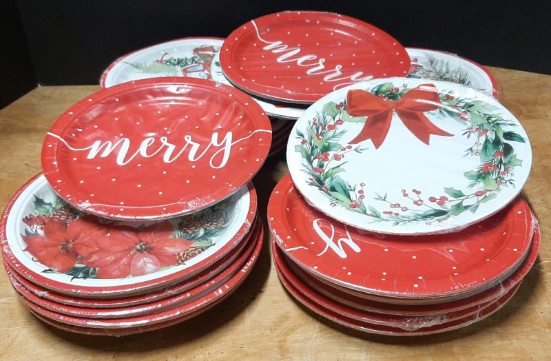 Lot of 27 Festive Paper Plate Packs, 8 in Each Pack, 216 Plates in Total