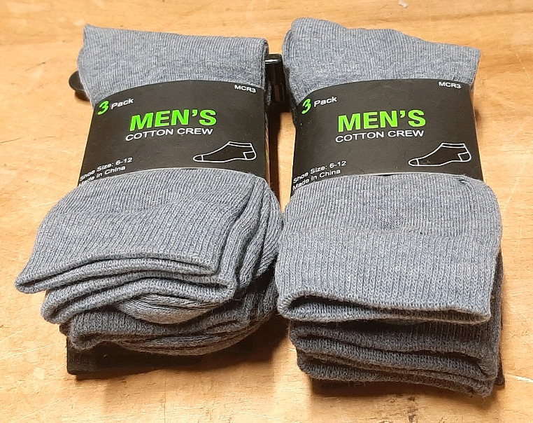 2 3-Packs of Men's Cotton Crew Socks, Size 6-12