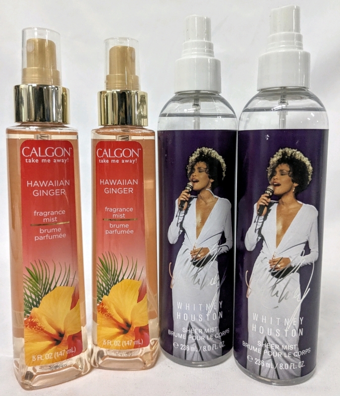 4 New Fragrance Mists : 2x WHITNEY HOUSTON Sheer 236ml ea + 2x Calgon Hawaiian Ginger 147ml ea