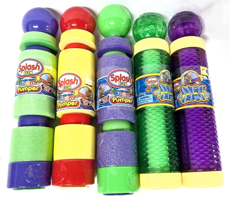 5 New Splash Fun Pool / Water Cannons : 3x Foam Pumpers + 2x Squirt Shots