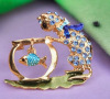 Stylish Rhinestone Embellished Cat Fishing in Bowl Brooch Approximately 1.65 x 1.46 Inch - 2