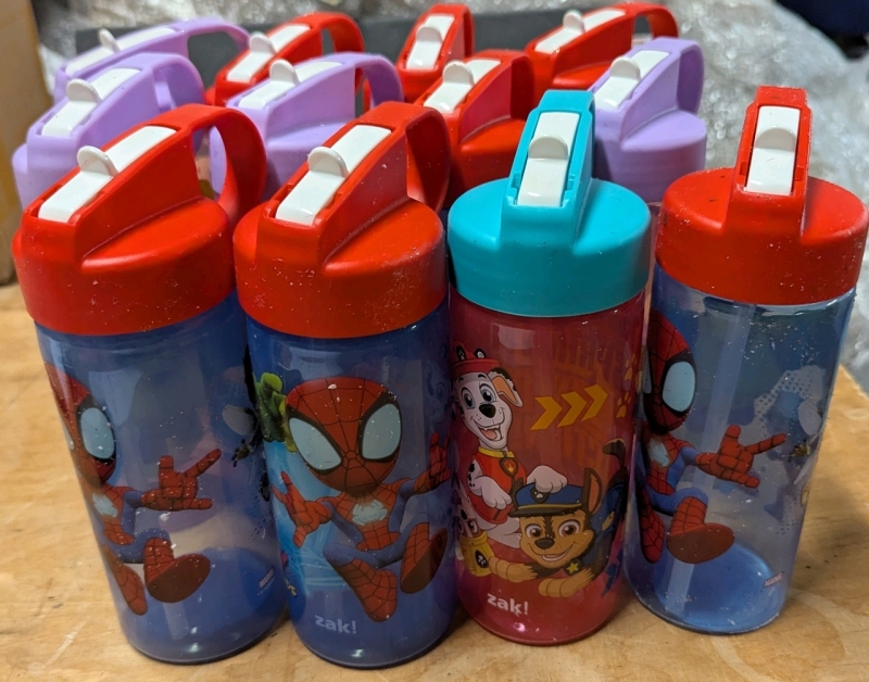 12 New Marvel/Disney/Paw Patrol Water Bottles. 6.5" Tall.