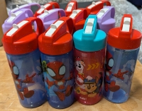12 New Marvel/Disney/Paw Patrol Water Bottles. 6.5" Tall.