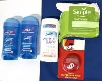 5 New Health & Body Care : 2x Secret Outlast Gel Antiperspirant (Completely Clear 73g ea), Secret Whole Body Deodorant (Peach & Vanilla 68g), Skittles Strawberry Lip Balm & Cleansing Wipes (25 Wipes, 7" x 7" ea) | OUTLAST EXP 06/2026: