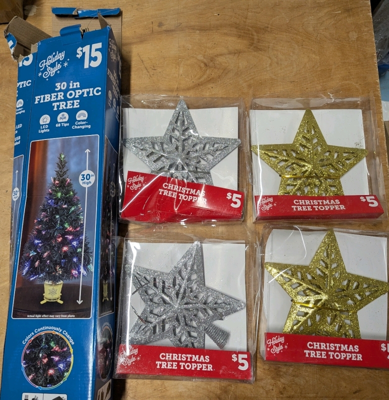 New 30" Fiber Optic Christmas Tree + 4 New Christmas Tree Topper