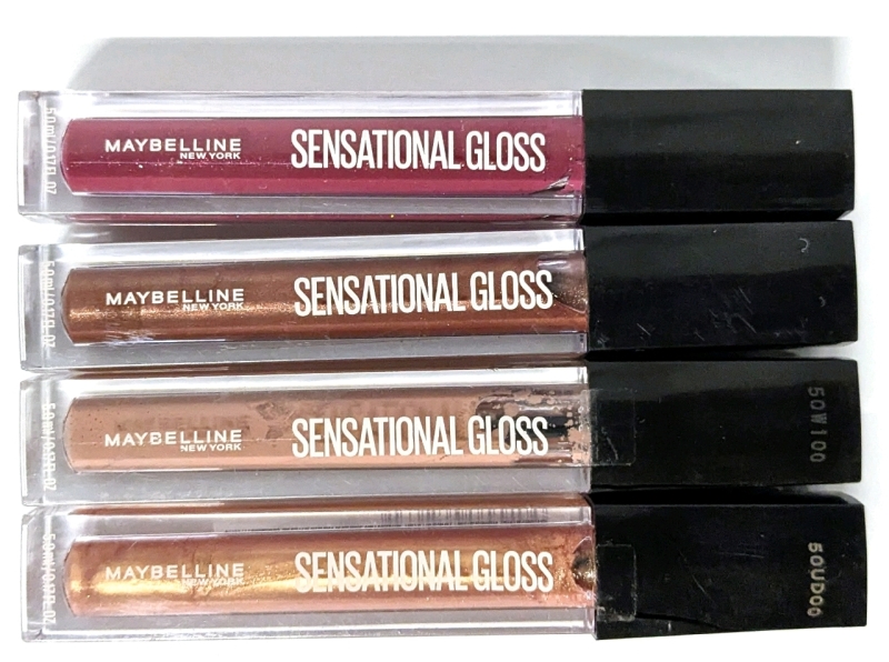 4 New Maybelline Sensational Glosses Lip Gloss 5ml ea - 02 Coral Craze, 03 Taupe With Me, 04 Blushed Bronze, 06 Berry Chic | Over $50 Retail Value
