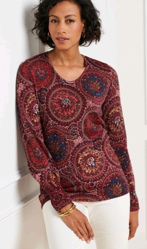 New TALBOTS MERINO WOOL PULLOVER sz Medium Petite- CIRCLE PAISLEY