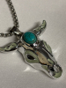 Unique Skull Animal Head Pendant Retro Stainless Steel Necklace Adjustable Chain Green UV Glow - 2