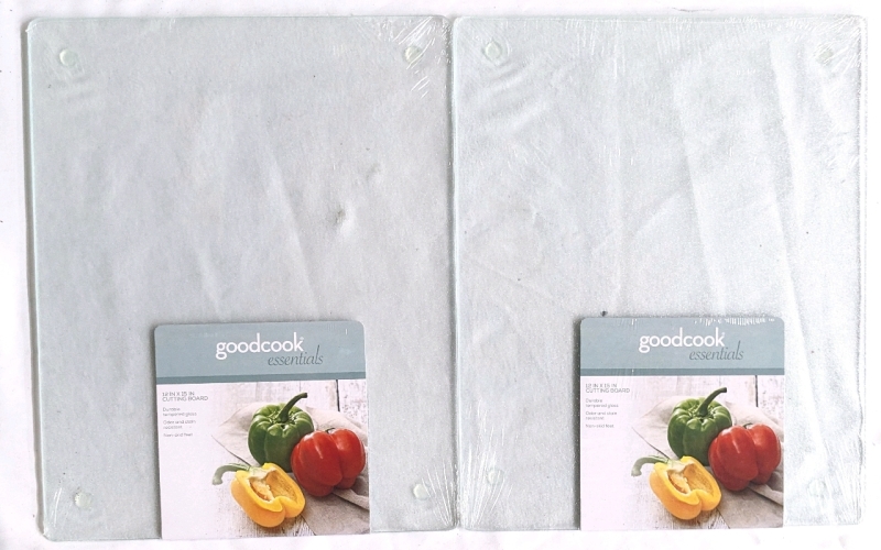 2 New TrueLiving Durable Dishwasher Safe Tempered Glass Cutting Boards with Non-Skid Feet - 12" x 15" ea
