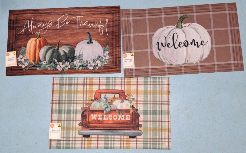 3 New Fall-Themed Doormats with Rubber Backing - 18" x 30" ea