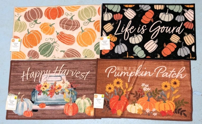 4 New Fall-Themed Machine Washable Printed Rugs - 17" x 28" ea