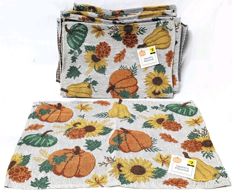 12 New Fall-Themed Cotton Blend Tapestry Style Placemats - 13" x 18" ea