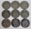 1968 - 2002 Canadian 50 Cent Half Dollars . 1968 &times;2 , 1969 , 1972 , 1973 , 1974 , 1976 & 2002 &times;2 . Nine (9) Coins .