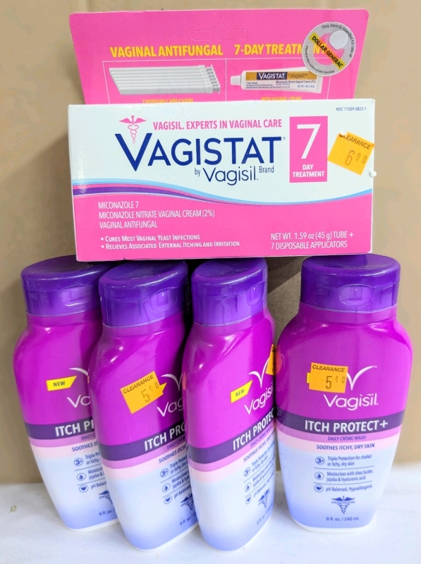 5 New Vagisil Products: 4x Itch Protect + Daily Cr&egrave;me Wash 240ml ea, VAGISTAT 7-Day Miconazole 7 Vaginal Antifungal 45g | EXP 11/2025