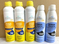 5 New Studio Selections Sunscreen Sprays ; 3 Beach Guard SPF 70 -184g ea, 2 Sheet Touch SPF 100 - 156g | EXP 02/2025