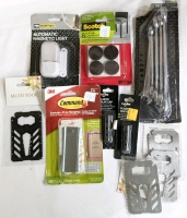 10 New Handy Things : 4x Metal Credit Card-Sized Handy Tools, 2 Sets of 4 Plastic Tire Valve Caps, 8-Pack Felt Pads, Command 5lb Universal Picture Hanger Hook, Auto Magnet Light, 5-Pack Wrench Set
