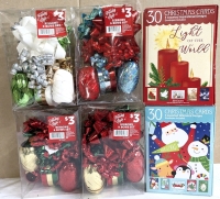 6 New Christmas: 4 Ribbons & Bows Set 12-Packs, 2 Assorted International & Whimsical Christmas Cards - 30 Envelopes & Cards each