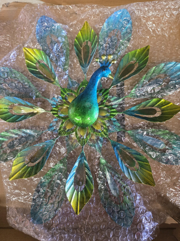 New | Metal Peacock Windmill Garden Decor | Aprox 45" Tall