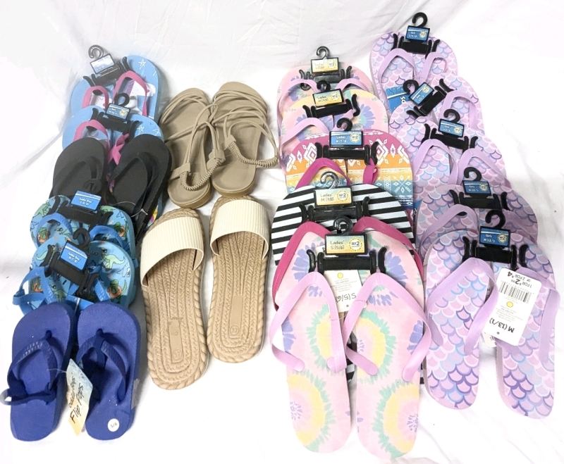 [Vendor Special] 18 New Pairs Assorted Flip Flops/Sandals : From Toddler Boys' Size Small to Women's Size 40