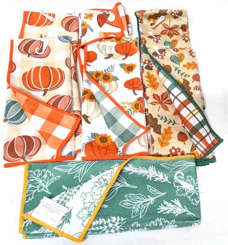 7 New Fall-Themed Reversible Kitchen Towels - 14" x 24" ea