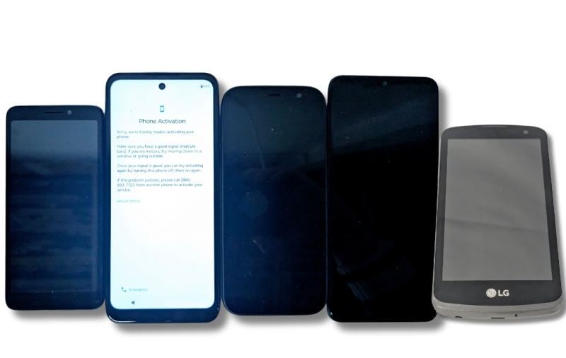 5 As-Is US CARRIER Android Smartphones : Alcatel, 2x Navy Blue Motorola Moto, BLU, LG Rebel Lite
