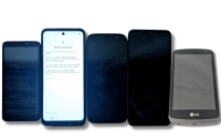 5 As-Is US CARRIER Android Smartphones : Alcatel, 2x Navy Blue Motorola Moto, BLU, LG Rebel Lite