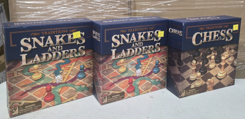 3 New | Traditions Board Games Inlcludes Snakes & Ladders & Chess