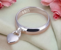 925 Sterling Silver Heart Dangle Ring High Quality Sleek Size 7.5