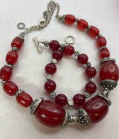 Tibetan Chunky Necklace Stones Fabulous End Caps Toggle Bracelet