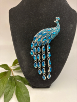 Elegant Peacock Brooch Blue & Clear Style Blue Crystals <br/>Approximately 5.25 x 2.5 Inch