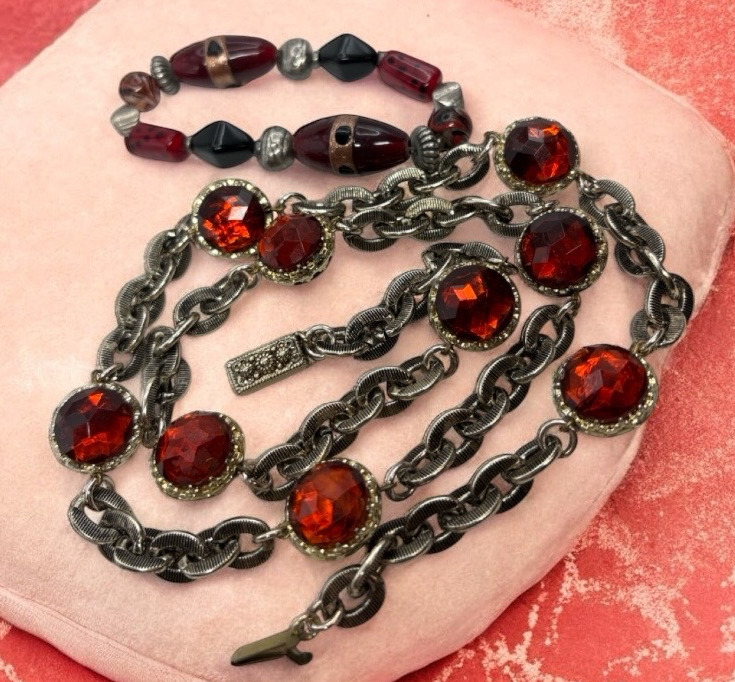 Amazing Reverse Stone Box Clasp W Germany Necklace Art Glass Flex Bracelet
