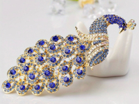 Luxury Large Peacock Brooch Rhinestone Mosaic Inlay Approximately 3.25 x 1.5 Inch