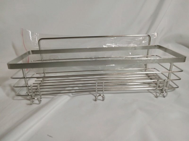 New | Stainless Steel Shower Caddy w/ Hooks | Measures 4x5x13"